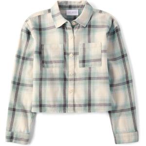 The Children’s Place Girls Long Sleeve Plaid Button Up Shirt(Dusky Blue)