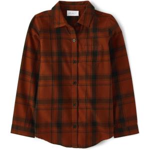 The Children’s Place Girls Long Sleeve Plaid Twill Tie Front Button Down Shirt(Hot Spice)