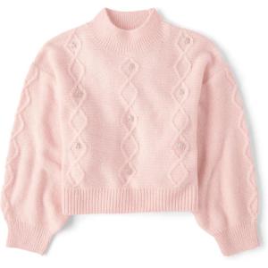 The Children’s Place Girls’ Long Sleeve Pullover Cable Knit Sweater(Fading Rose Pearl)