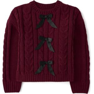 The Children’s Place Girls Long Sleeve Pullover Cable Knit Sweater(Sugar Beet Bow)