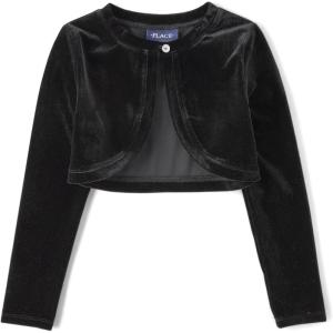 The Children’s Place Girls Long Sleeve Shrug Cardigan(Black Velour)