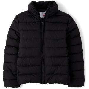 The Children’s Place Girls’ Medium Weight Wind-Resistant, Water-Resistant Puffer Jacket(Black)