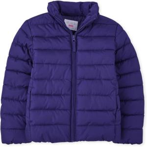 The Children’s Place Girls’ Medium Weight Wind-Resistant, Water-Resistant Puffer Jacket(Deep Purple)