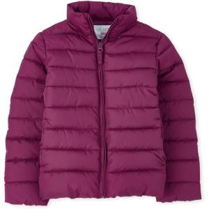 The Children’s Place Girls’ Medium Weight Wind-Resistant, Water-Resistant Puffer Jacket(Purple Rose)