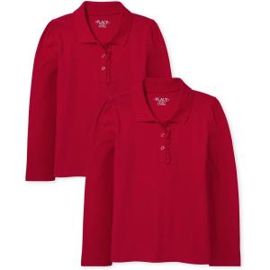 The Children’s Place Girls’ Multipack Long Sleeve Ruffle Pique Polos(Ruby 2-pack)