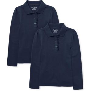 The Children’s Place Girls’ Multipack Long Sleeve Ruffle Pique Polos(Tidal 2-pack)