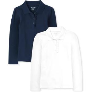 The Children’s Place Girls’ Multipack Long Sleeve Ruffle Pique Polos(Tidal/White 2-pack)