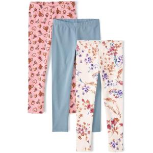 The Children’s Place Girls’ Printed Leggings 2-Pack(Pink Hearts/Blue/Floral 3-pack)