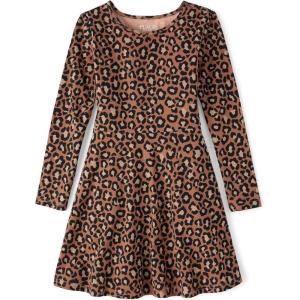 The Children’s Place Girls Printed Skater Dress, Long Sleeve(Cheetah Print)
