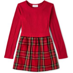 The Children’s Place Girls Printed Skater Dress, Long Sleeve(Classic Red Plaid)