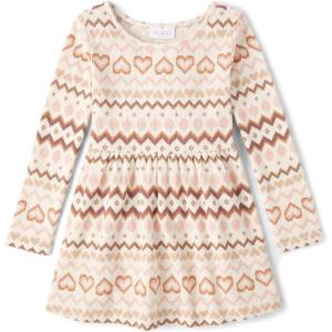 The Children’s Place Girls Printed Skater Dress, Long Sleeve(Sierra Tan)