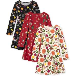 The Children’s Place Girls Printed Skater Dress, Long Sleeve(Spooky/Thankful/Trees)