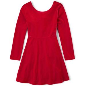 The Children’s Place Girls Printed Skater Dress, Long Sleeve(Velour Red 2-pack)