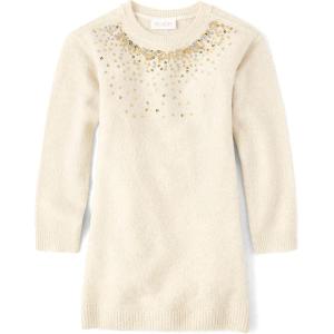 The Children’s Place Girls Puff Sleeve Dress, Long Sleeve(Beaded White Daisy)
