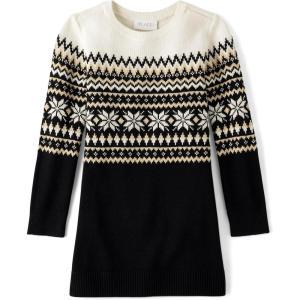 The Children’s Place Girls Puff Sleeve Dress, Long Sleeve(Black Farisle)