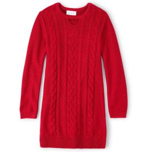 The Children’s Place Girls Puff Sleeve Dress, Long Sleeve(Cable Knit Red)
