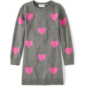 The Children’s Place Girls Puff Sleeve Dress, Long Sleeve(Grey Hearts)