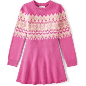 The Children’s Place Girls Puff Sleeve Dress, Long Sleeve(Heart Fairisle)