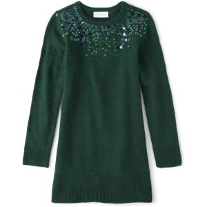 The Children’s Place Girls Puff Sleeve Dress, Long Sleeve(Sequin Spruceshade)