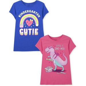 The Children’s Place Girls’ School Days Short Sleeve Graphic T-Shirts,multipacks(Kindergarten Cutie/School Dino Mite)
