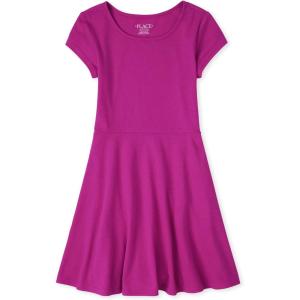 The Children’s Place Girls’ Short Sleeve Basic Skater Dress 2 Pack(Aurora Pink Single)
