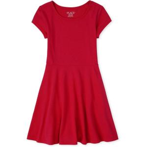 The Children’s Place Girls’ Short Sleeve Basic Skater Dress 2 Pack(Ruby 1-pack)