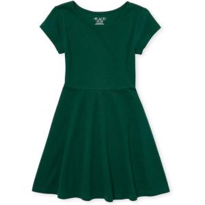 The Children’s Place Girls’ Short Sleeve Basic Skater Dress 2 Pack(Spruce Green Single)