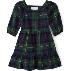 The Children’s Place Girls’ Short Sleeve Dressy Dress(Green Plaid)