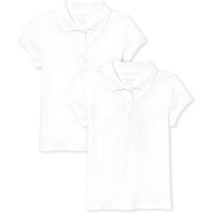 The Children’s Place Girls’ Short Sleeve Pique Polo, 2 Pack(White 2-pack)