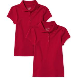 The Children’s Place Girls’ Short Sleeve Ruffle Pique Polo, 2 Pack(Ruby)