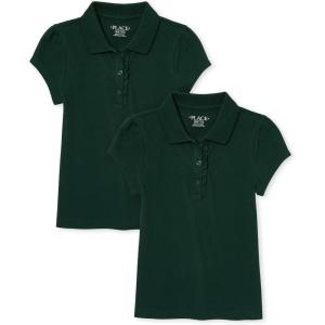 The Children’s Place Girls’ Short Sleeve Ruffle Pique Polo, 2 Pack(Spruce Green)