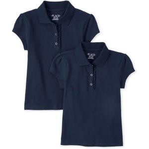 The Children’s Place Girls’ Short Sleeve Ruffle Pique Polo, 2 Pack(Tidal)