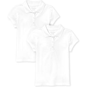 The Children’s Place Girls’ Short Sleeve Ruffle Pique Polo, 2 Pack(White)