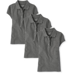 The Children’s Place Girls’ Short Sleeve Ruffle Pique Polo, 3 Pack(Dark Gray)