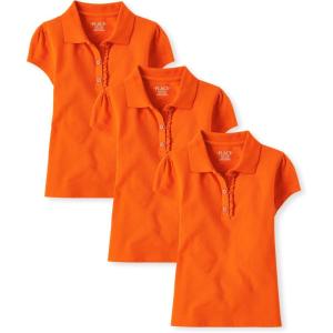 The Children’s Place Girls’ Short Sleeve Ruffle Pique Polo, 3 Pack(Flame)
