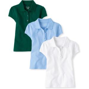 The Children’s Place Girls’ Short Sleeve Ruffle Pique Polo, 3 Pack(Spruceshad/Daybreak/White)
