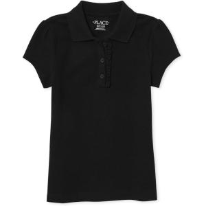 The Children’s Place Girls Short Sleeve Ruffle Pique Polo(Black)