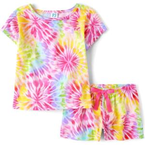 The Children’s Place Girls Sleeve Top and Shorts 2 Piece Pajama Set(Neon Tie Dye)