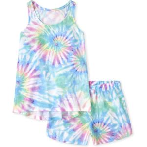 The Children’s Place Girls’ Sleeveless Tank Top and Short 2 Piece Pajama Set(White Spiral)