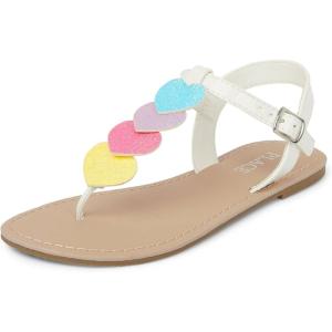 The Children’s Place Girls T-Strap Sandals with Adjustable Ankle Strap(White Multi Hearts)