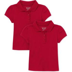 The Children’s Place Girls’ Toddler Mulipack Short Sleeve Ruffle Pique Polos(Ruby 2-pack)