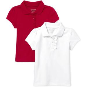 The Children’s Place Girls’ Toddler Mulipack Short Sleeve Ruffle Pique Polos(Ruby/White 2-pack)
