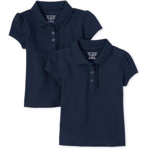 The Children’s Place Girls’ Toddler Mulipack Short Sleeve Ruffle Pique Polos(Tidal 2-pack)