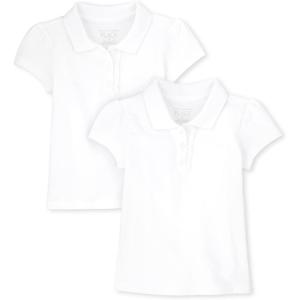 The Children’s Place Girls’ Toddler Mulipack Short Sleeve Ruffle Pique Polos(White 2-pack)