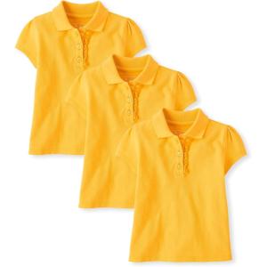 The Children’s Place Girls’ Toddler Mulipack Short Sleeve Ruffle Pique Polos(Yellow Pencil 3-pack)