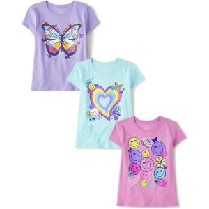 The Children’s Place Girls Unicorns,Butterfly Short Sleeve Graphic T-Shirts,3 Pack(Butterfly/Rainbow Heart/Happy)