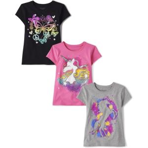 The Children’s Place Girls Unicorns,Butterfly Short Sleeve Graphic T-Shirts,3 Pack(Butterfly/Unicorn/Unicorn Outline)