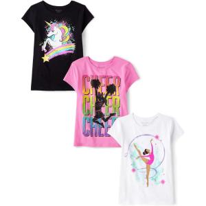 The Children’s Place Girls Unicorns,Butterfly Short Sleeve Graphic T-Shirts,3 Pack(Cheer/Unicorn/Gymnastics)