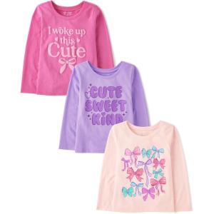 The Children’s Place Girls’ and Toddler Assorted Everyday Long Sleeve Graphic T-Shirts,multipacks(Cute/Bows/Sweet Kind 3-pack)