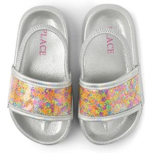 The Children’s Place Girl’s and Toddler Everyday Slide Sandals with Backstrap(Silver Shaker Stars)